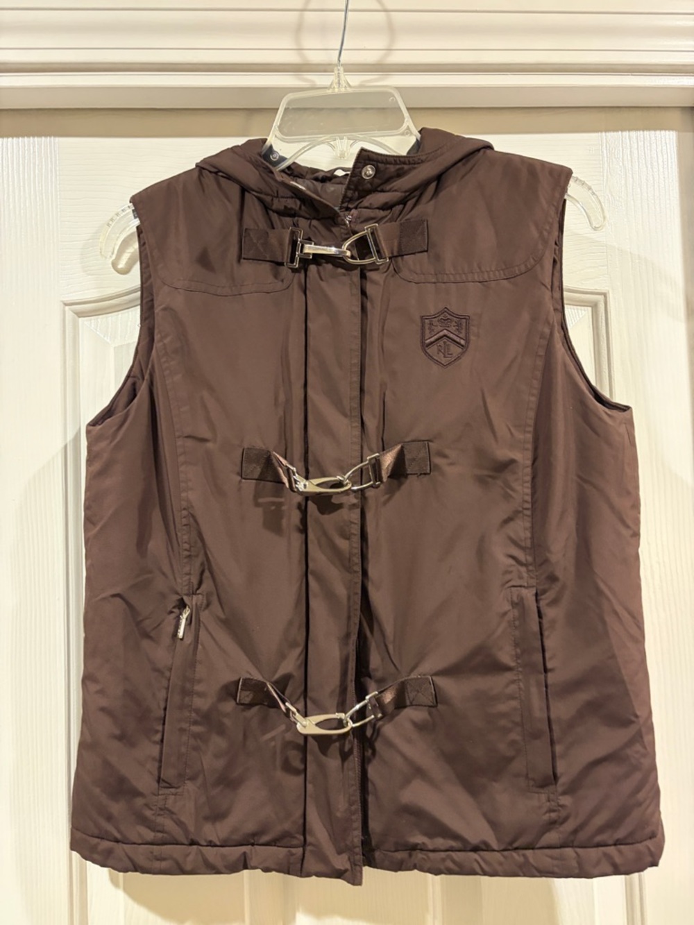 Ralph Lauren Brown Hooded Toggle Vest size Small exc. cond - Picture 2 of 6